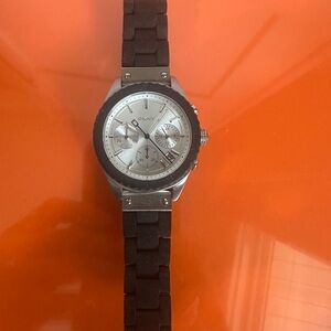DKNY Black and Silver Silicone Watch NY-8578